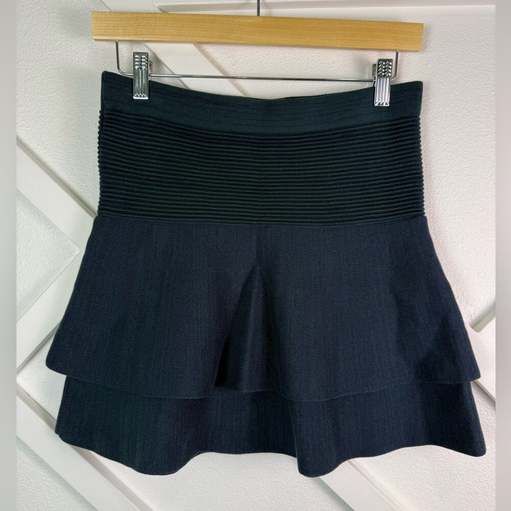 Apiece Apart Navy And Green Tiered Knit Mini Skirt – Cotton Stretch, Size Small